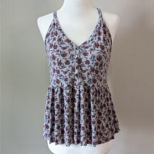 American Eagle Soft & Sexy Floral Babydoll Tank Size Medium Gray Mauve Blue